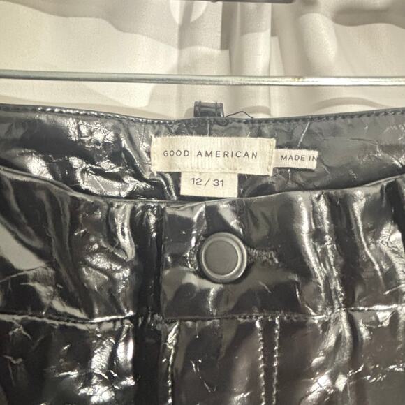 Good American ‘90s Texturized Vinyl Pants Black Size 12 / 31 High Rise Wide Leg - Picture 4 of 4